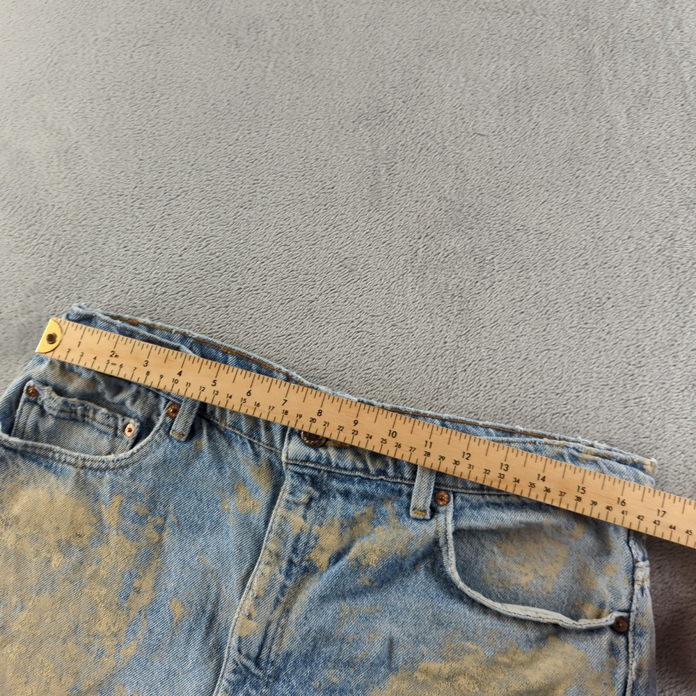 Vintage 90s Levis Jean Shorts 38 (Fits 34) Blue Paint Splatter Cut Off Made USA - Picture 7 of 8